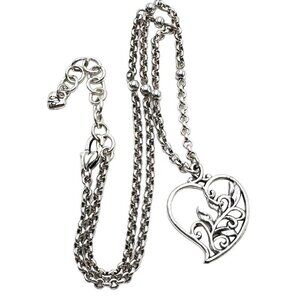Brighton Heart Floral Pendant Silver Plated 16 - 18 Inch Necklace